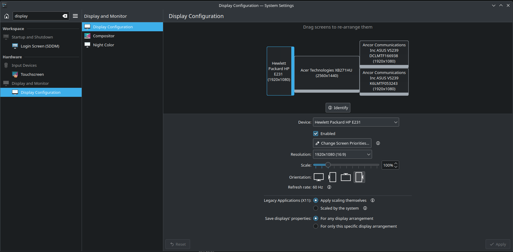 KDE display configuration tool