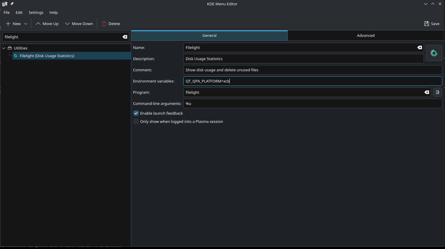 KDE Menu Editor with environment variable